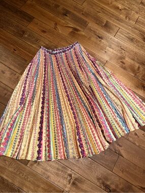SALONI Kim Mosaic Stripe Sunray Pleated Midi Skirt Multicolor US 8 UK 12